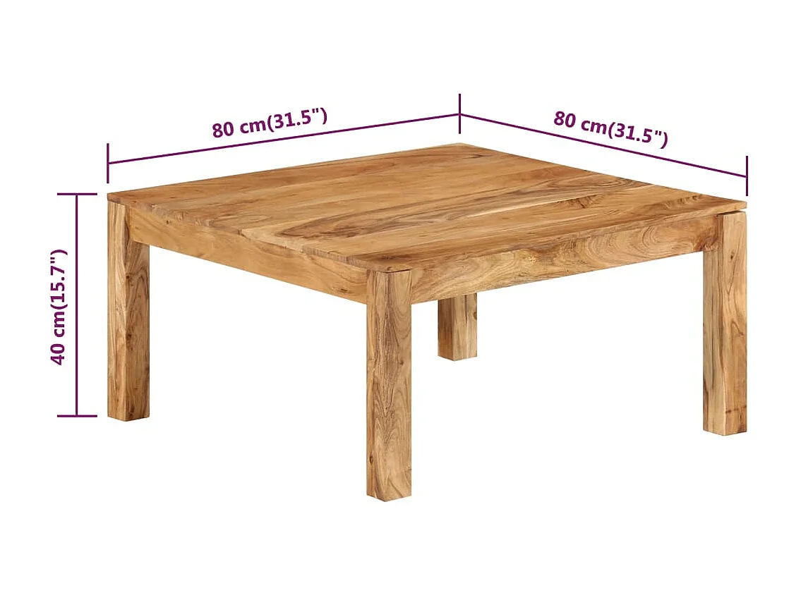 Tavolino Gold 80x80x40 cm Legno massello di acacia