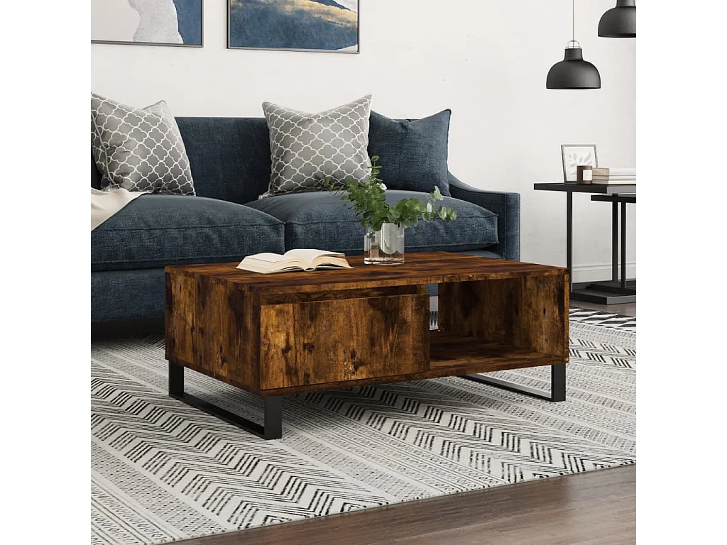 Table basse chêne fumé 90x60x35 cm bois d'ingénierie