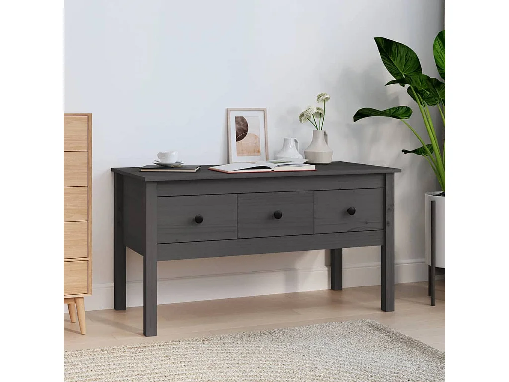 Mesa de centro dourada Cinza 102x49x55 cm Madeira maciça de pinho