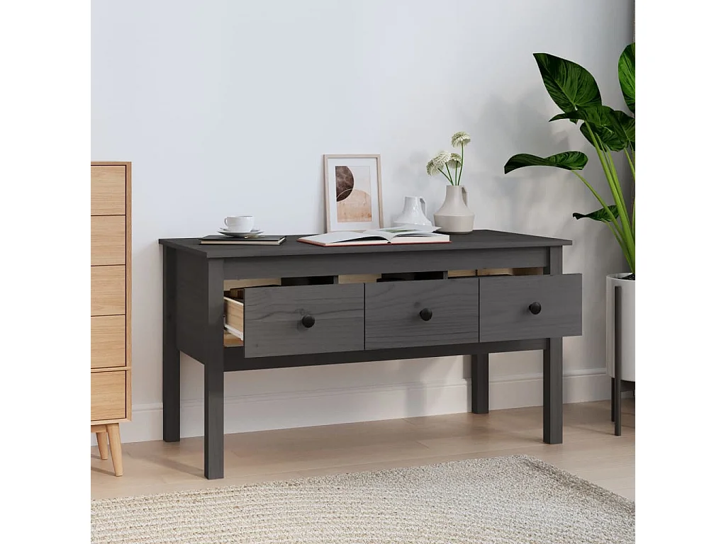 Gold Couchtisch Grau 102x49x55 cm Massives Kiefernholz