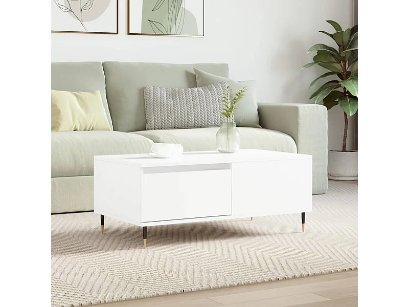 Mesa de centro dourada branca 90x50x36,5 cm Madeira trabalhada