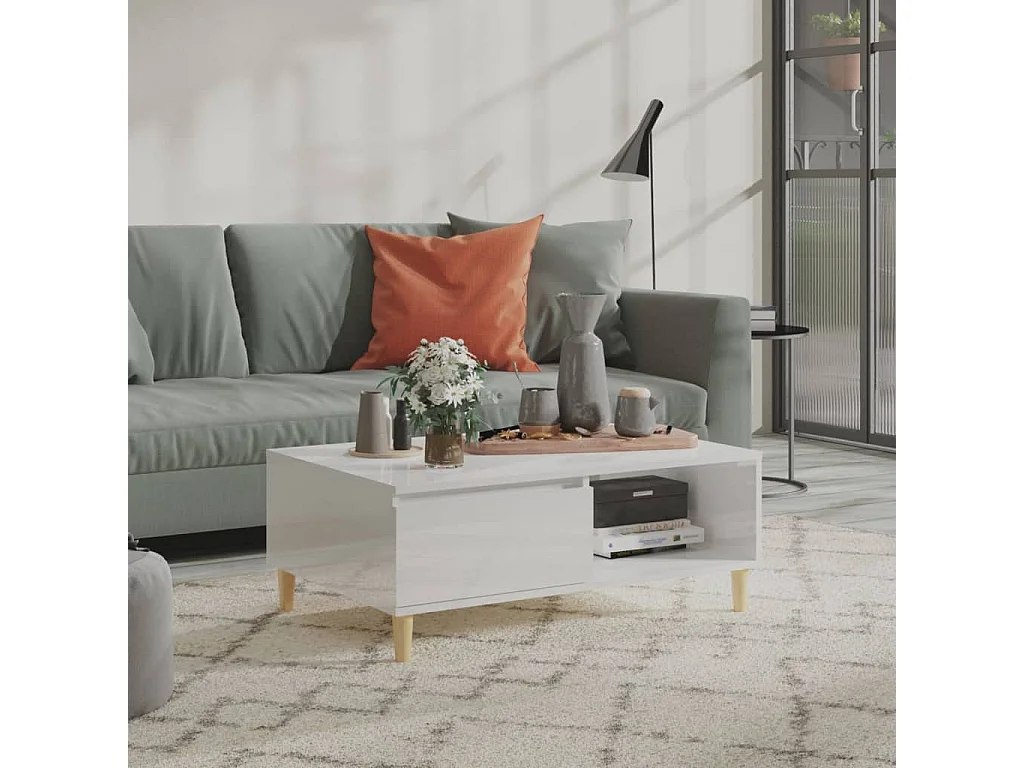 Tavolino Gold Bianco lucido 90x60x35 cm Truciolare