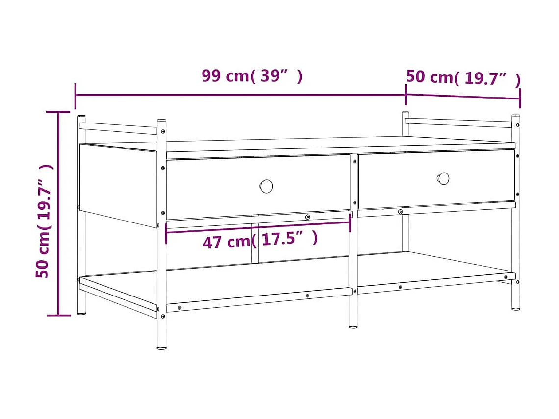 Mesa de centro em carvalho Sonoma dourado 99x50x50 cm madeira projetada