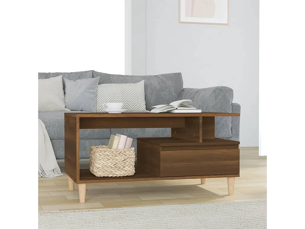 Mesa de centro dourada Carvalho castanho 90x49x45 cm Madeira artificial