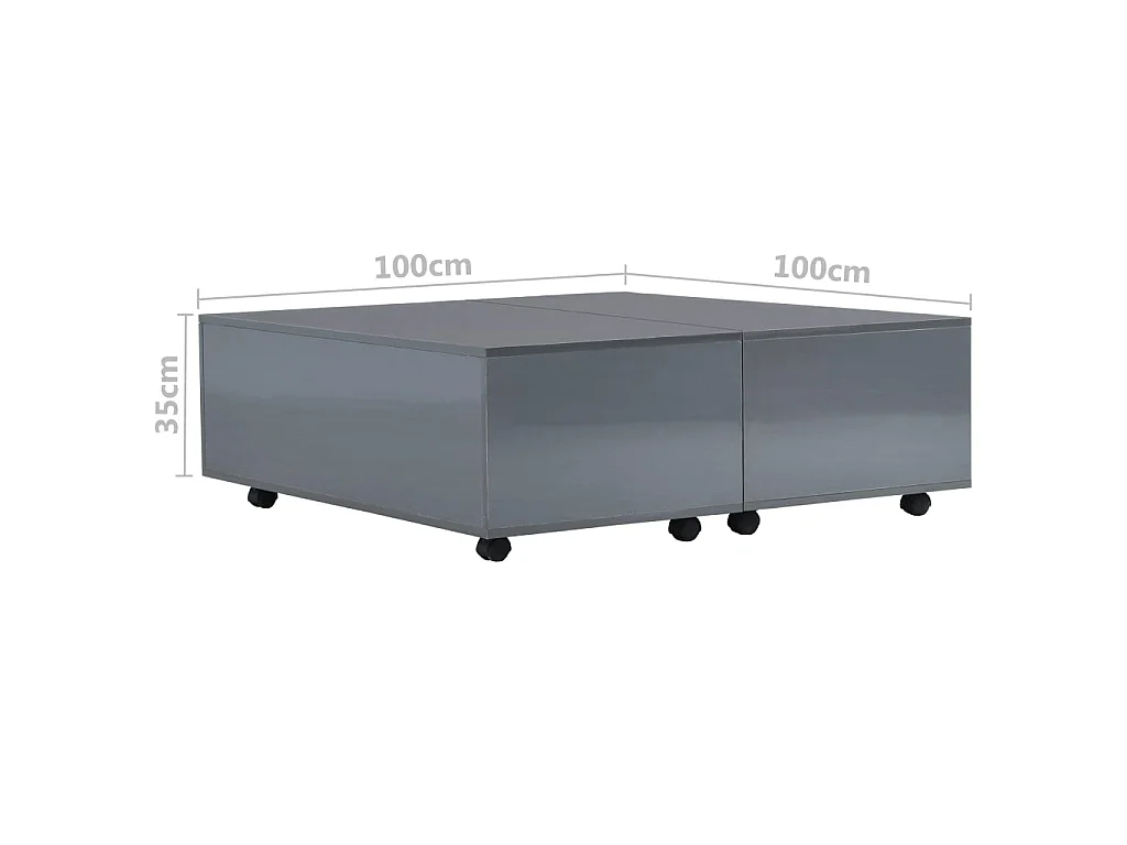 Table basse Gris brillant 100 x 100 x 35 cm