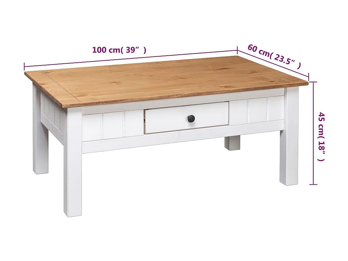 Table basse Blanc 100x60x45 cm Pin massif Assortiment Panama