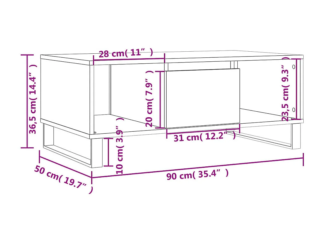 Gold Salontafel Zwart 90x50x36,5 cm Bewerkt hout