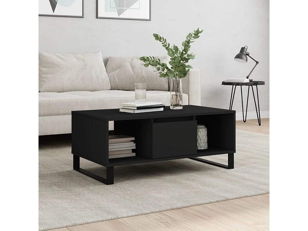 Table basse Noir 90x50x36,5 cm Bois d'ingénierie