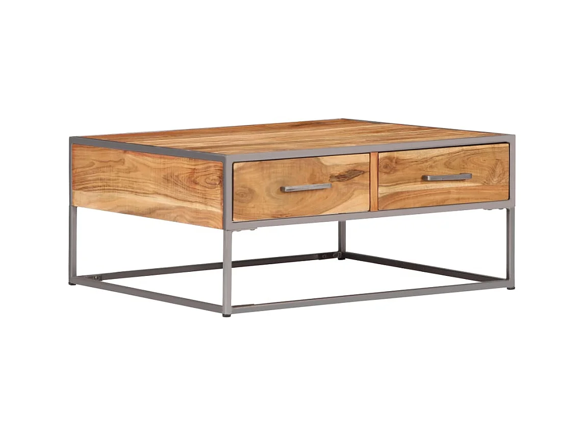Mesa de centro dorada 75 x 75 x 35 cm Madera maciza de acacia