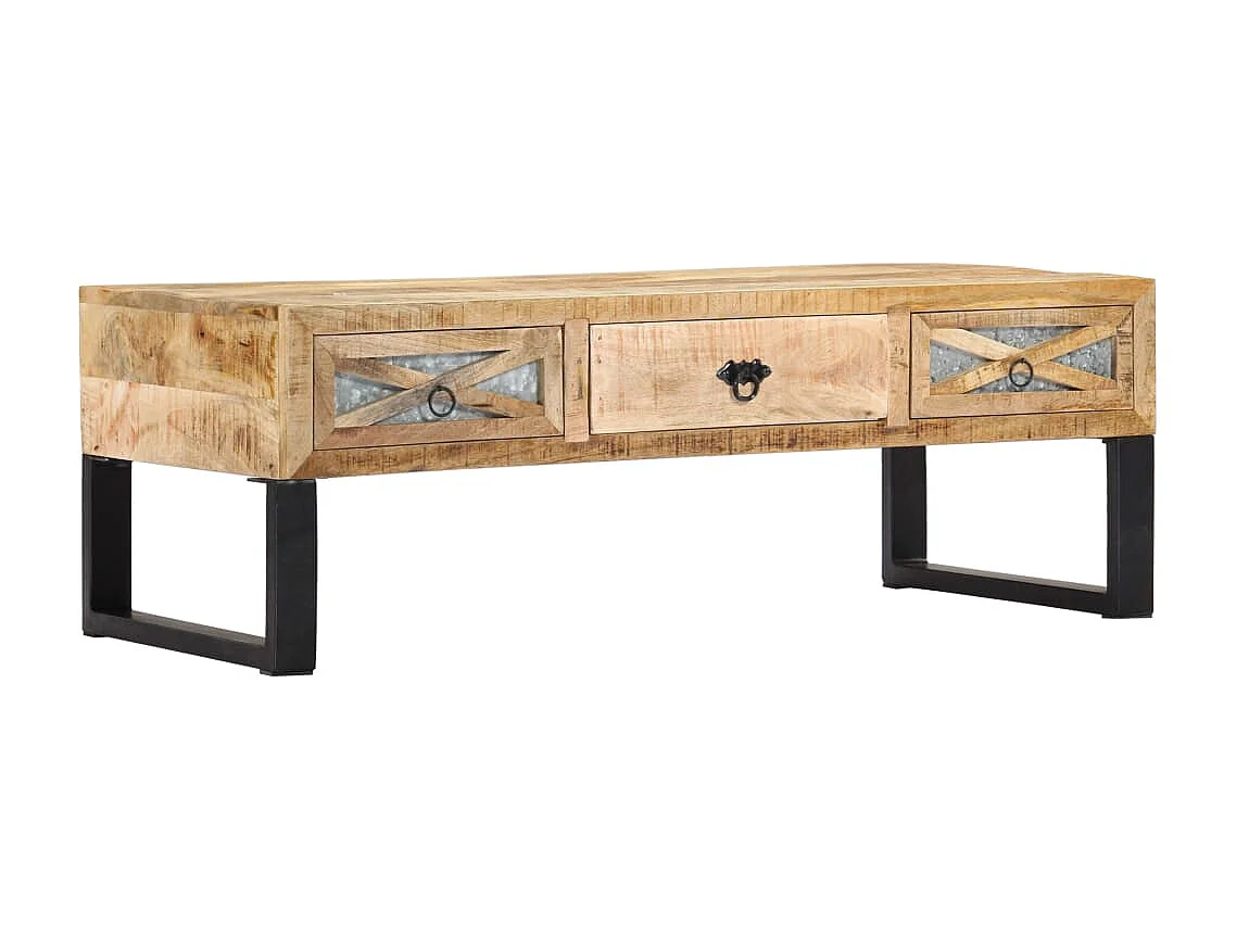 Mesa de centro dourada 110 x 50 x 38 cm Madeira maciça de mangueira