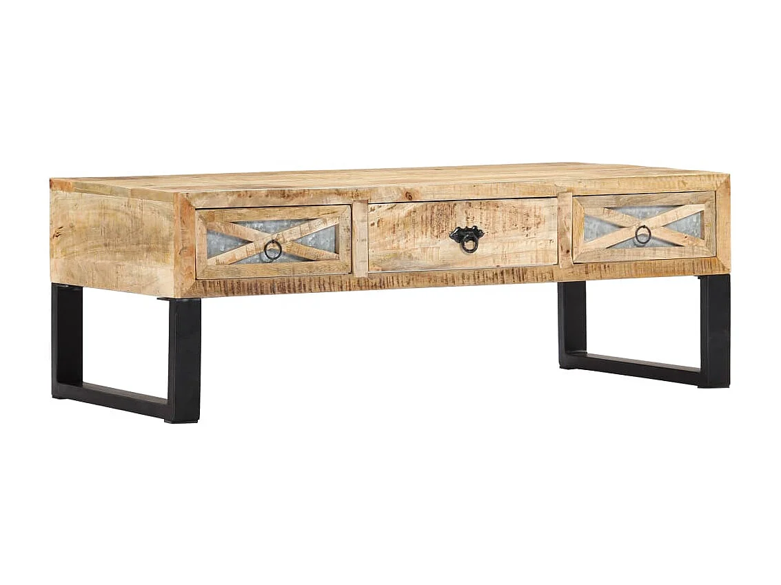 Mesa de centro dourada 110 x 50 x 38 cm Madeira maciça de mangueira