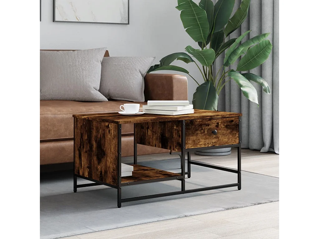 Goldfarbener Couchtisch aus geräucherter Eiche, 85,5 x 51 x 45 cm, Holzwerkstoff