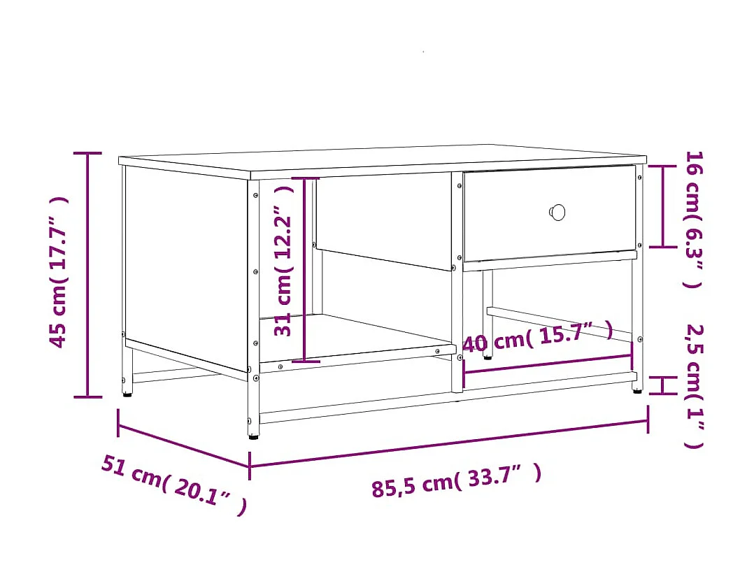 Mesa de centro roble ahumado dorado 85,5x51x45 cm madera contrachapada