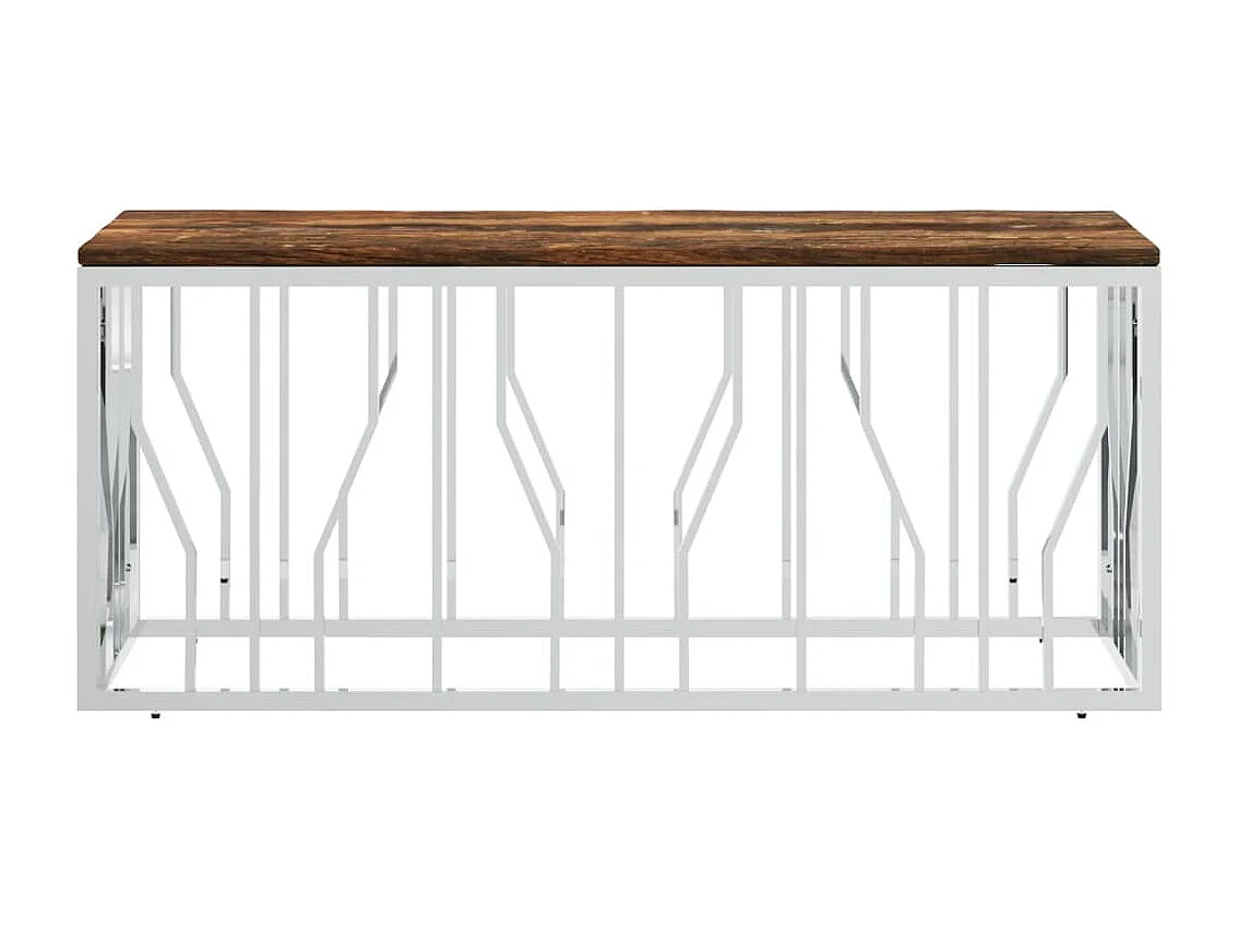 Table basse acier inoxydable et bois massif de récupération