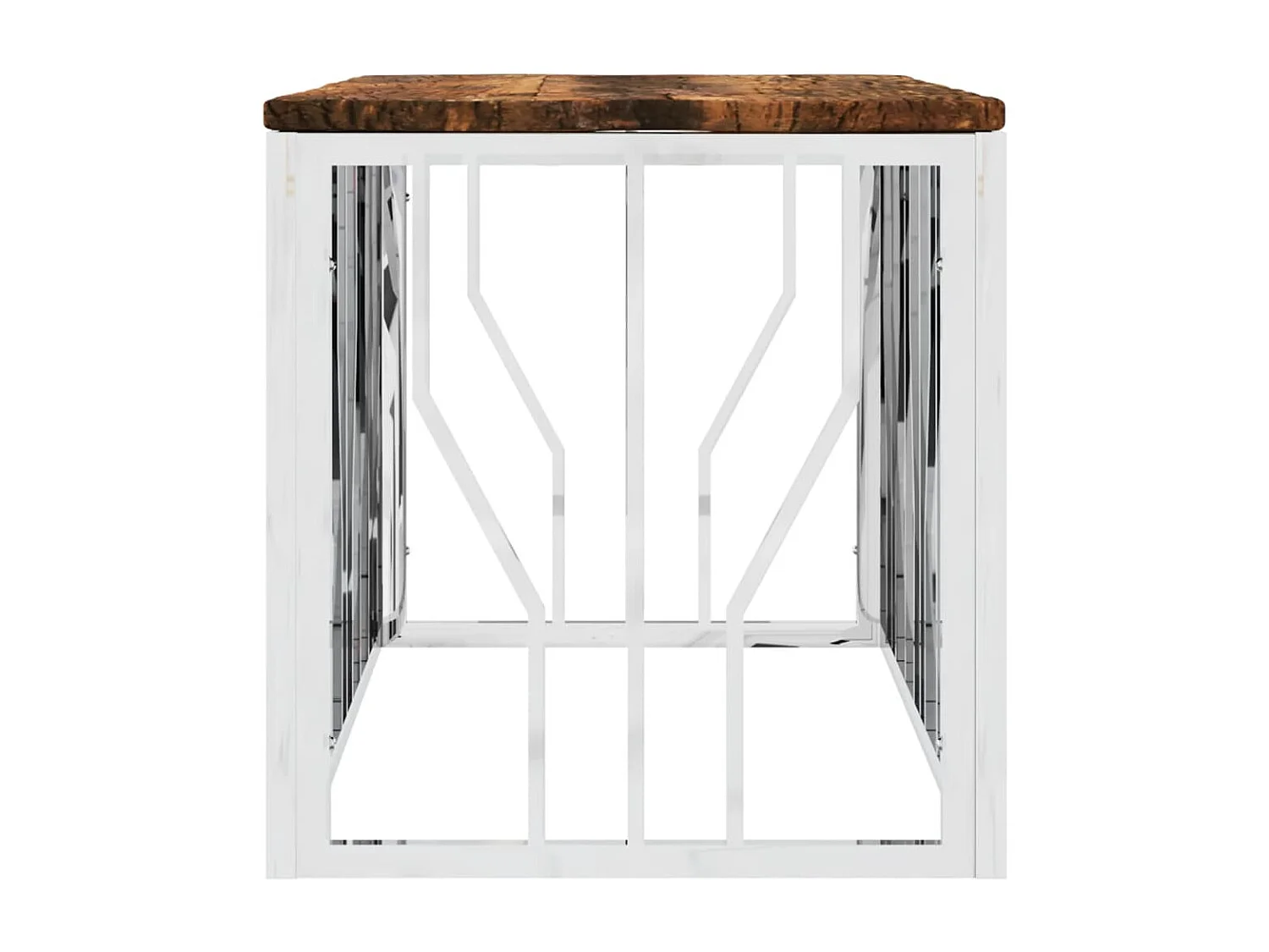 Table basse acier inoxydable et bois massif de récupération