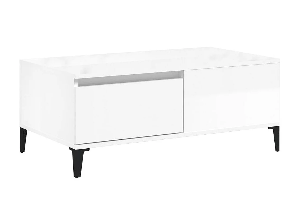 Gold Salontafel Glanzend wit 90x50x36,5 cm Bewerkt hout