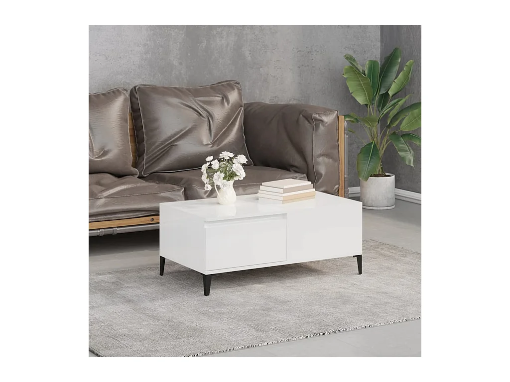 Table basse Blanc brillant 90x50x36,5 cm Bois d'ingénierie