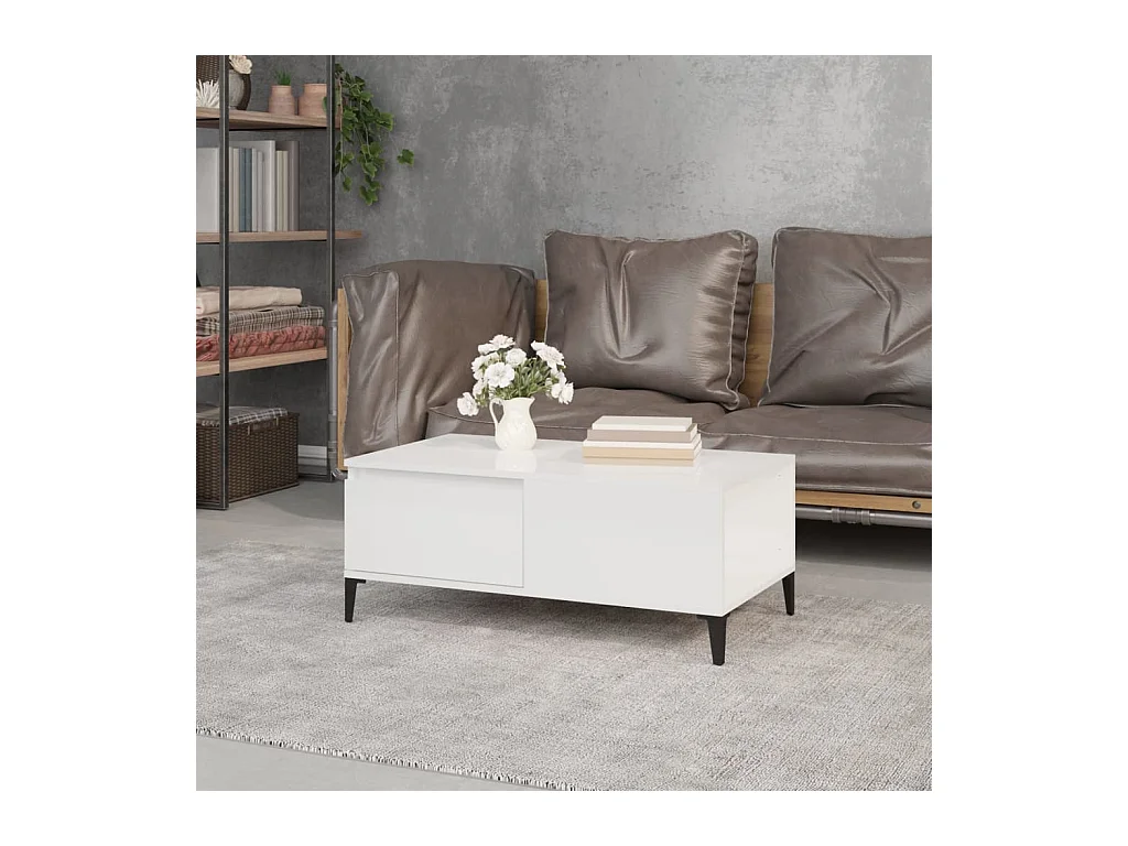 Table basse Blanc brillant 90x50x36,5 cm Bois d'ingénierie