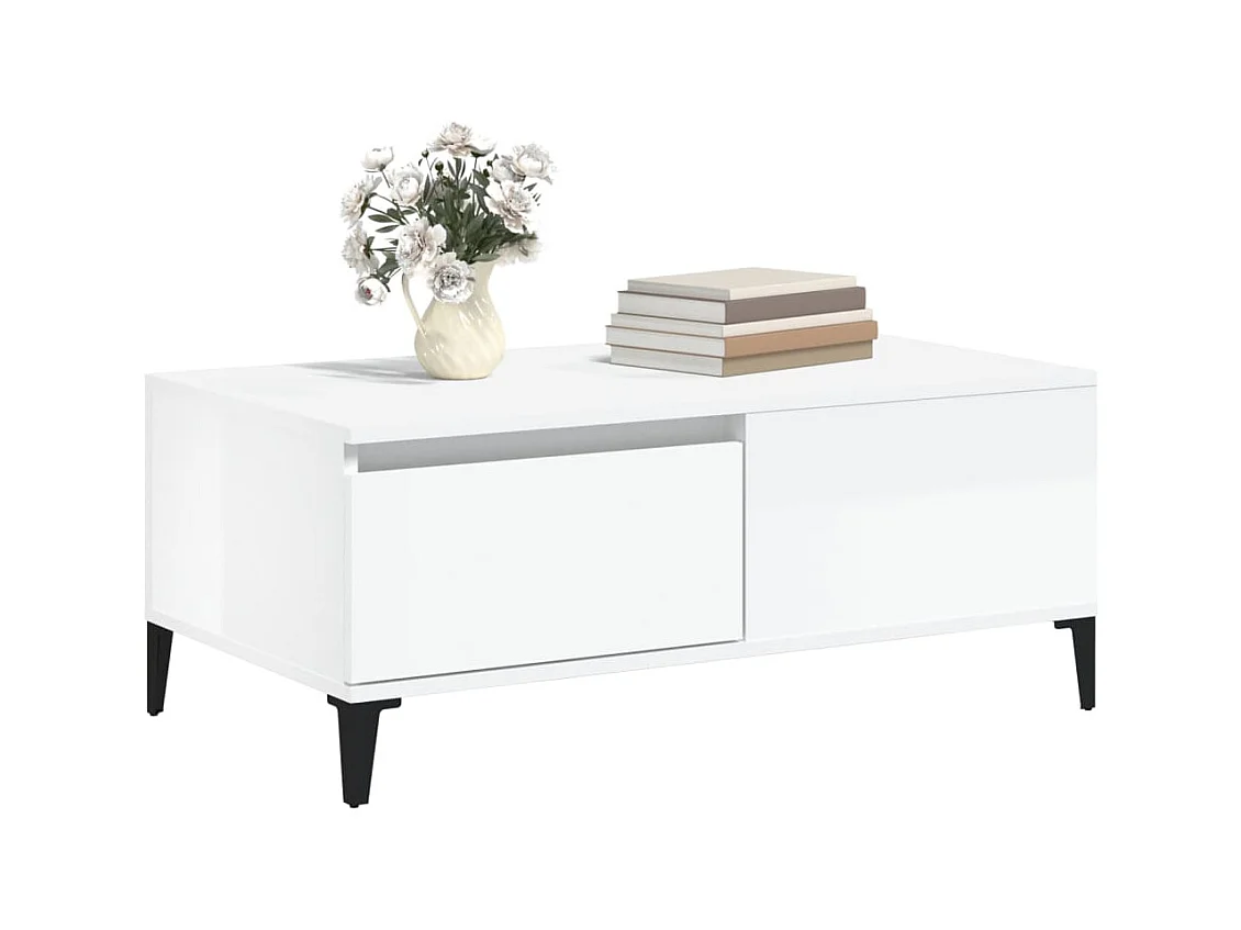 Table basse Blanc brillant 90x50x36,5 cm Bois d'ingénierie