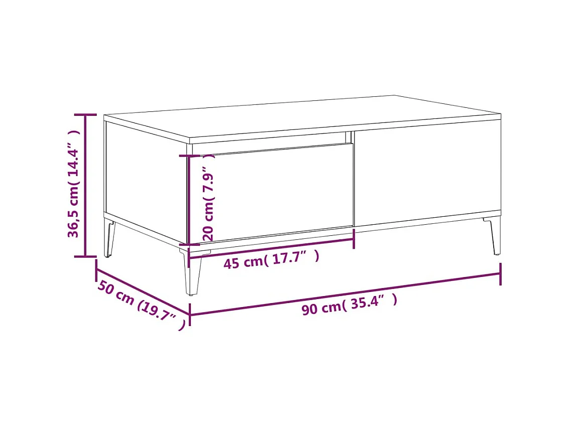 Table basse Blanc brillant 90x50x36,5 cm Bois d'ingénierie