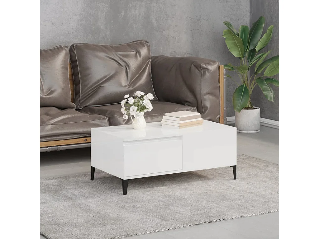 Table basse Blanc brillant 90x50x36,5 cm Bois d'ingénierie