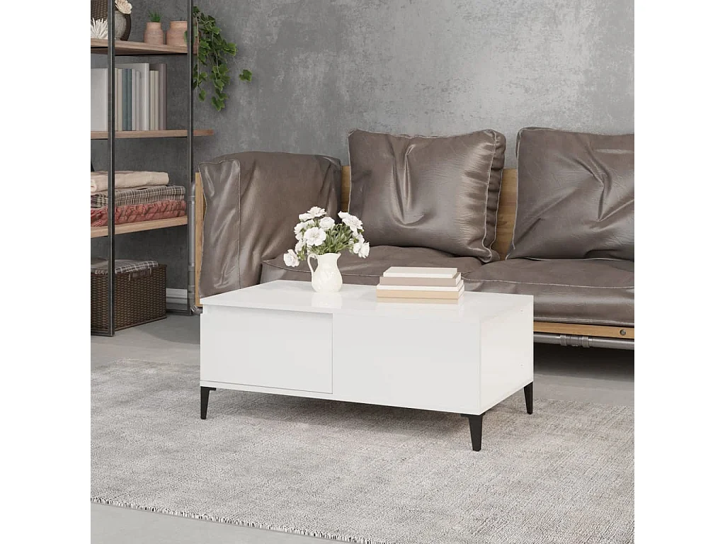 Table basse Blanc brillant 90x50x36,5 cm Bois d'ingénierie