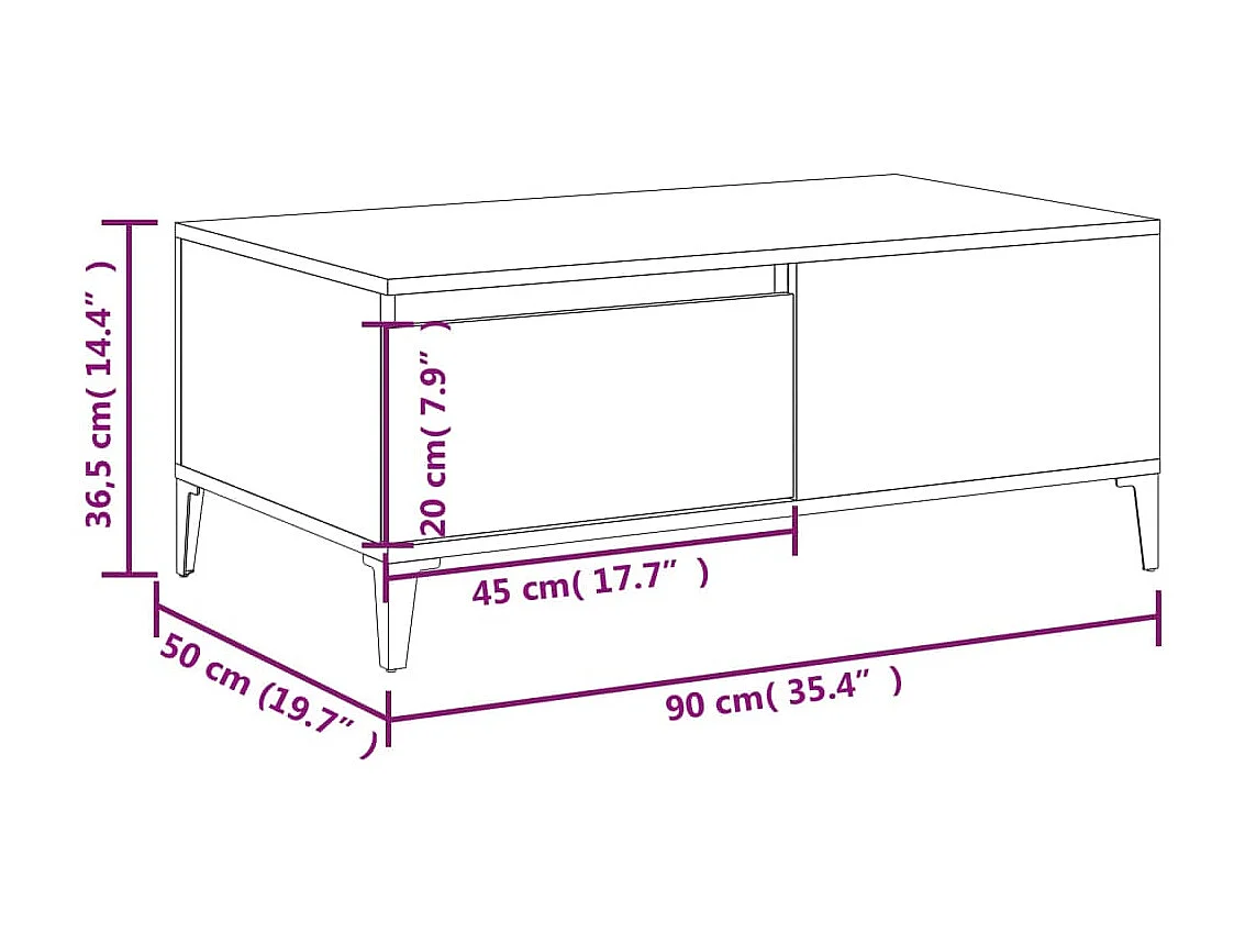 Table basse Blanc brillant 90x50x36,5 cm Bois d'ingénierie