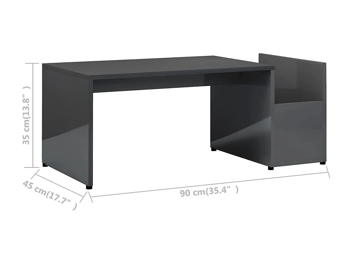 Table basse Gris brillant 90x45x35 cm Aggloméré