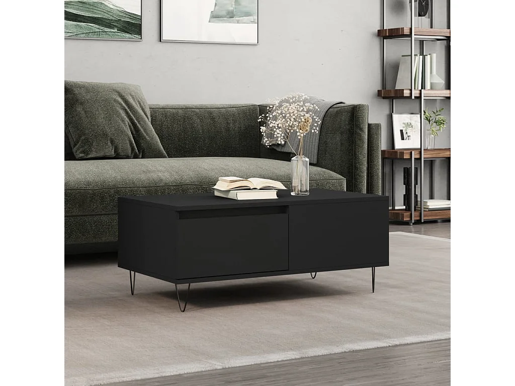 Gold Salontafel Zwart 90x50x36,5 cm Bewerkt hout