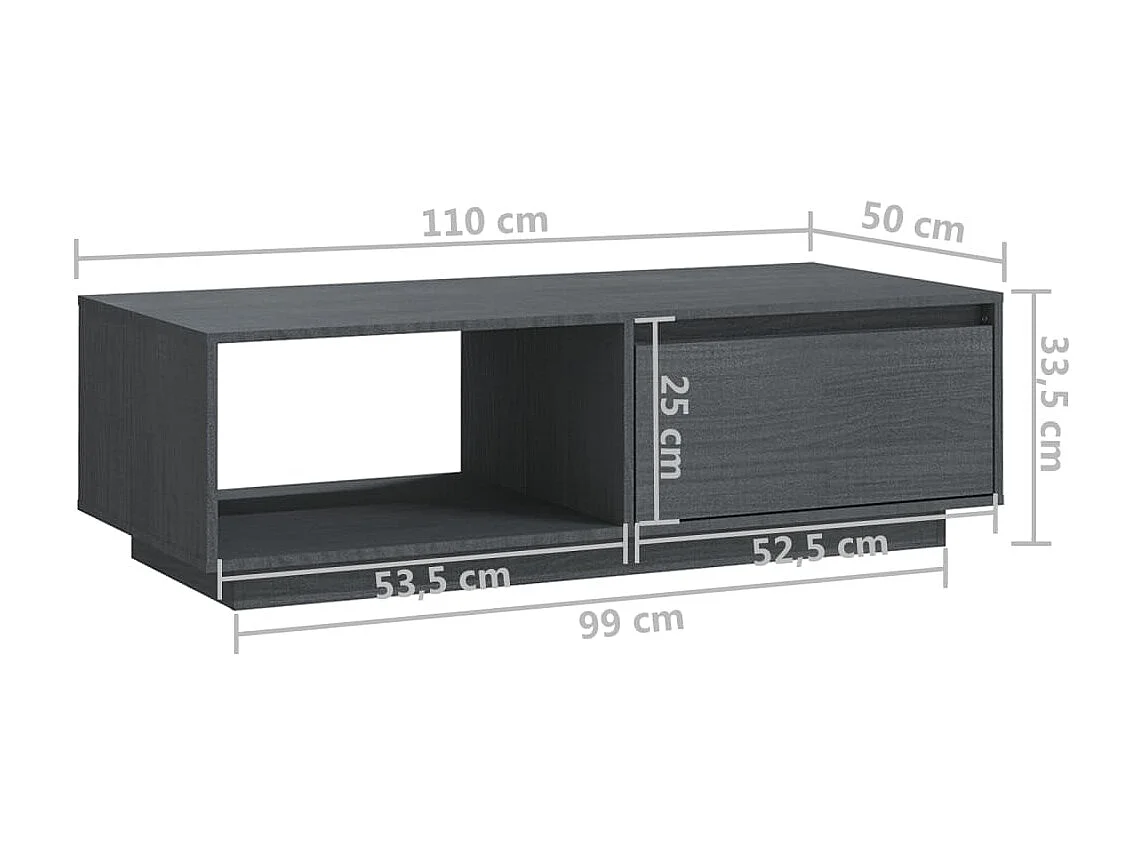 Tavolino Gold Grigio 110x50x33,5 cm Legno di pino massiccio