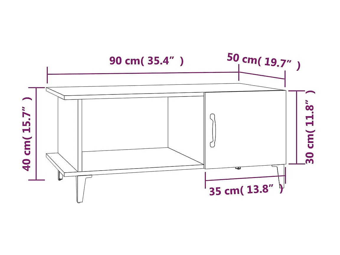 Gold Salontafel Wit 90x50x40 cm Bewerkt hout
