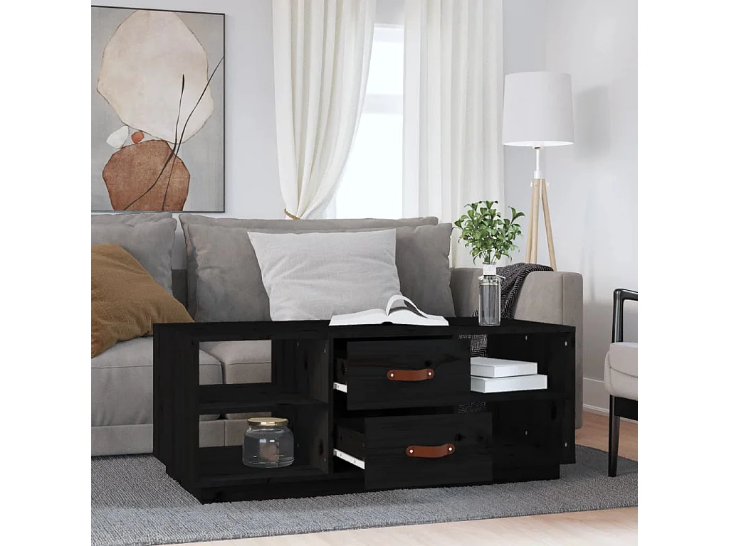 Mesa de centro Gold Negro 100x50x41 cm Madera maciza de pino