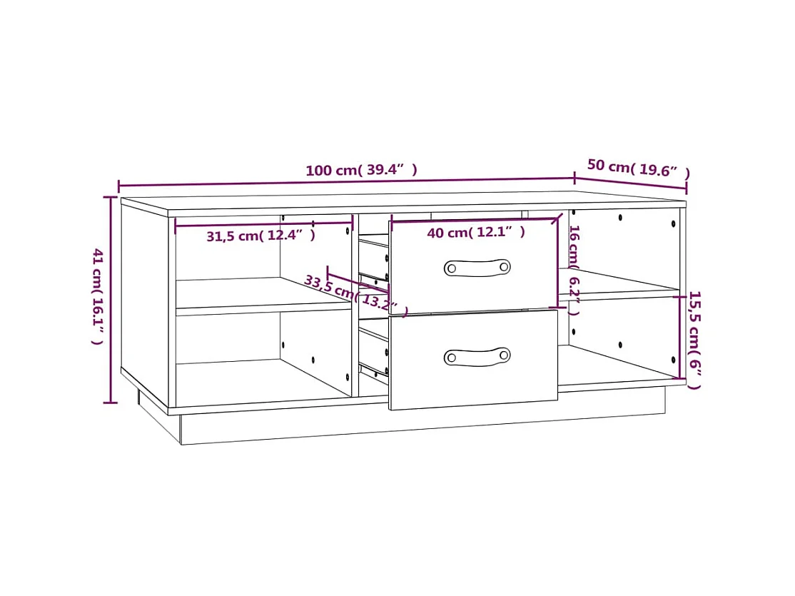 Table basse Noir 100x50x41 cm Bois massif de pin