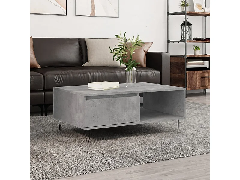 Mesa de centro Gold Concrete gris 90x60x35 cm de madera contrachapada