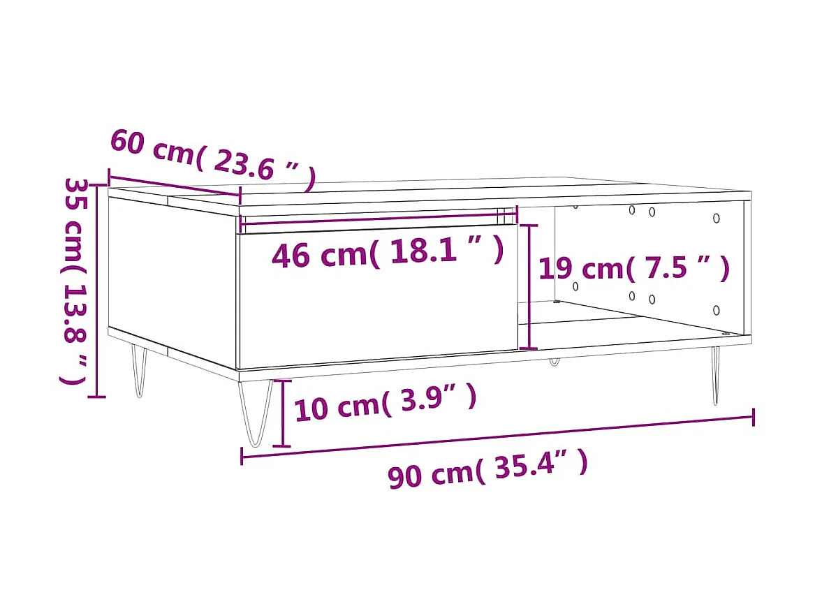 Table basse gris béton 90x60x35 cm bois d'ingénierie