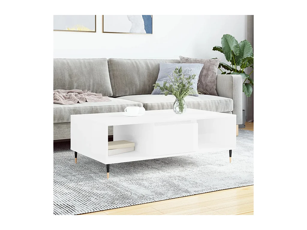 Table basse blanc brillant 104x60x35 cm bois d'ingénierie