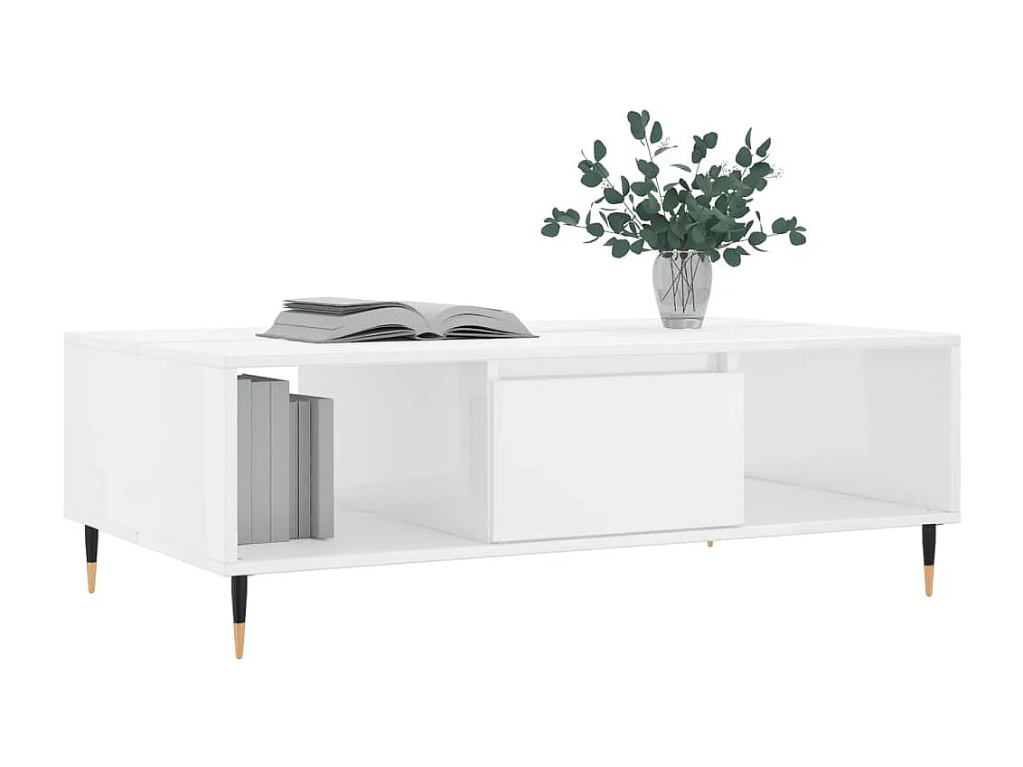 Table basse blanc brillant 104x60x35 cm bois d'ingénierie