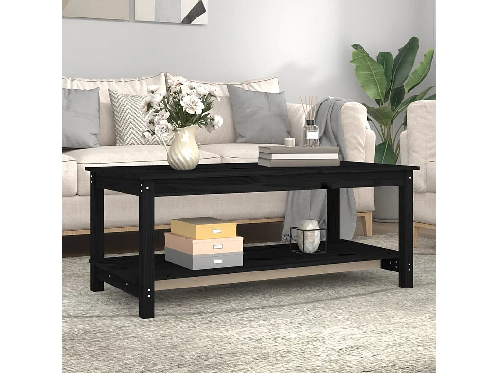 Gold Salontafel Zwart 110x55x45 cm Massief grenenhout