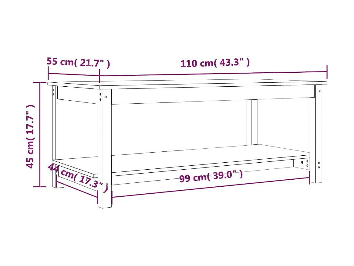 Gold Salontafel Zwart 110x55x45 cm Massief grenenhout