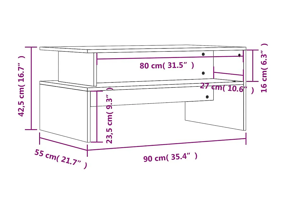 Tavolino Gold bianco 90x55x42,5 cm in MDF