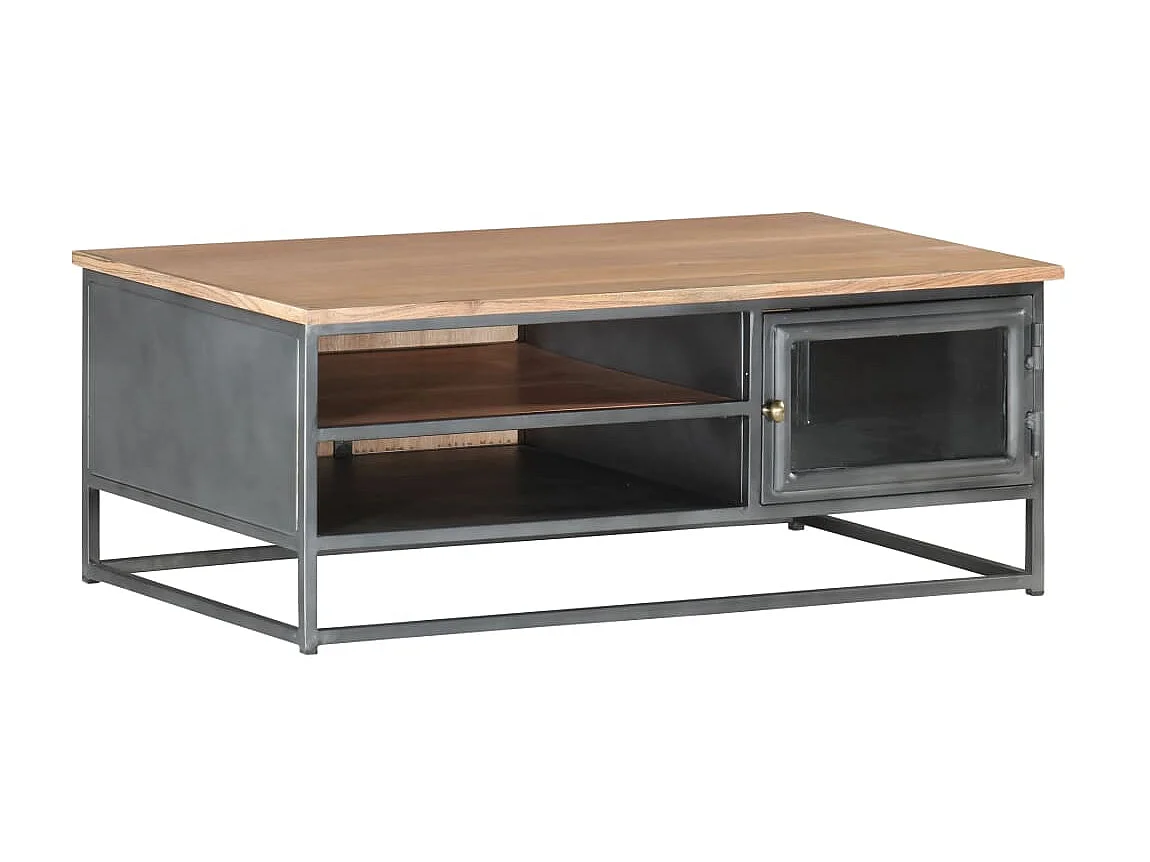 Mesa de centro dourada cinza 90x50x35 cm Madeira maciça de acácia