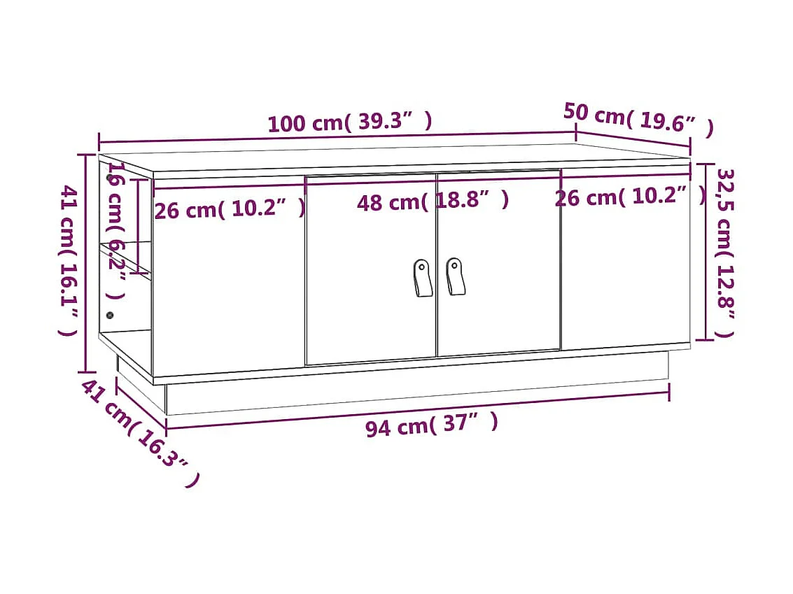 Tavolino Gold 100x50x41 cm Legno di pino massiccio