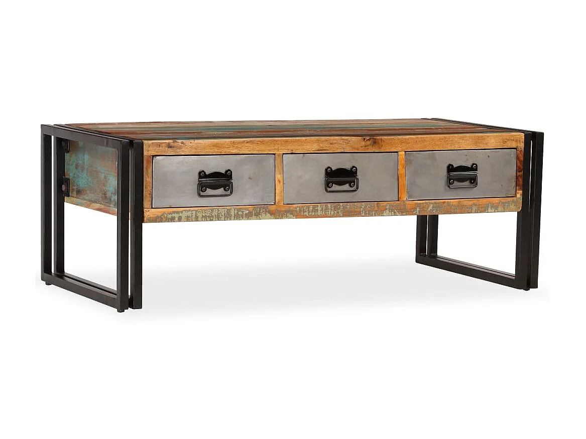 Mesa de centro Gold con 3 cajones Madera recuperada 100x50x35 cm