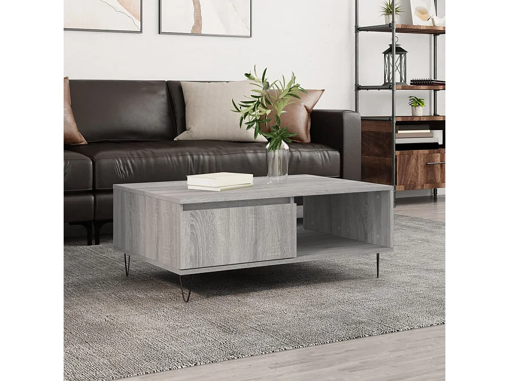Table basse sonoma gris 90x60x35 cm bois d'ingénierie