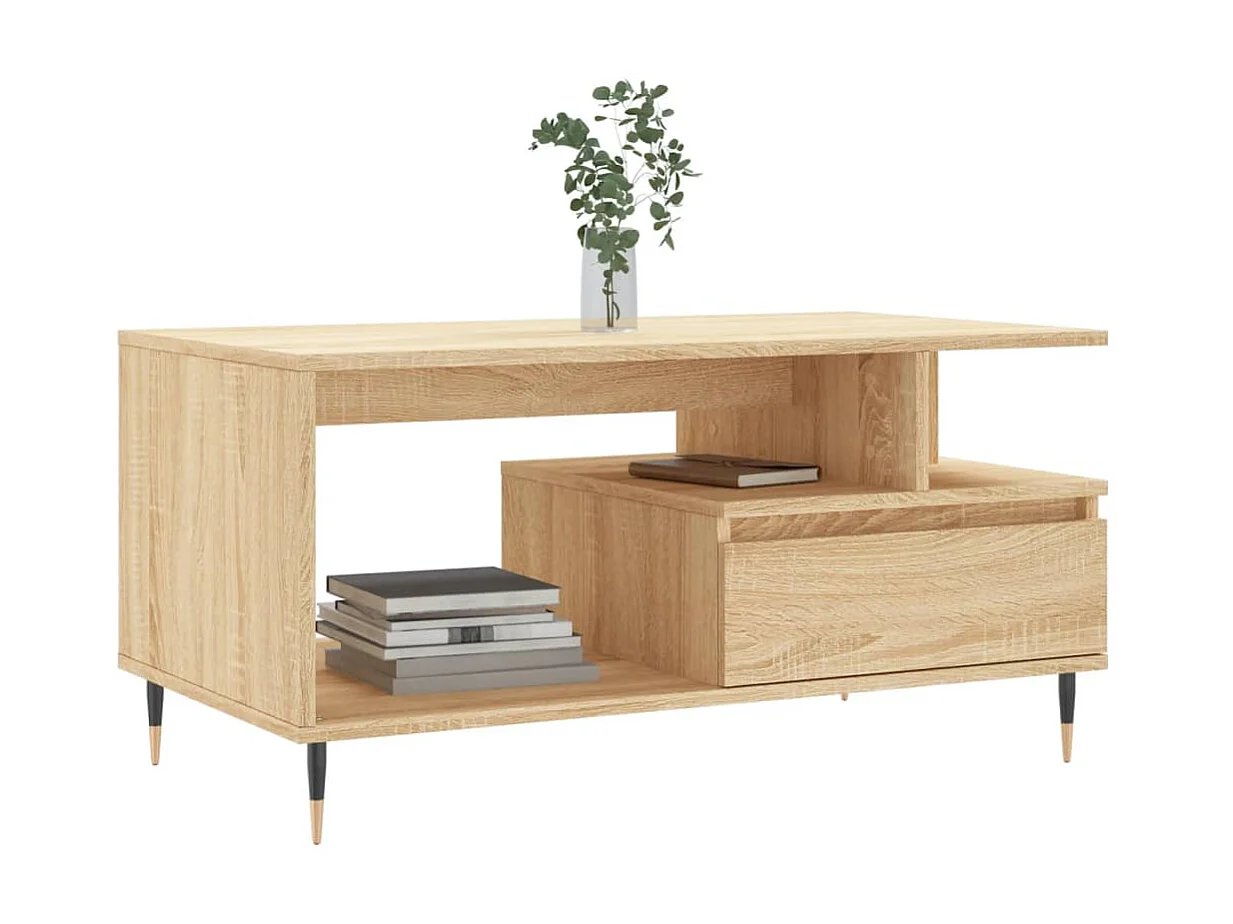 Mesa de centro Gold Roble Sonoma 90x49x45 cm Madera contrachapada