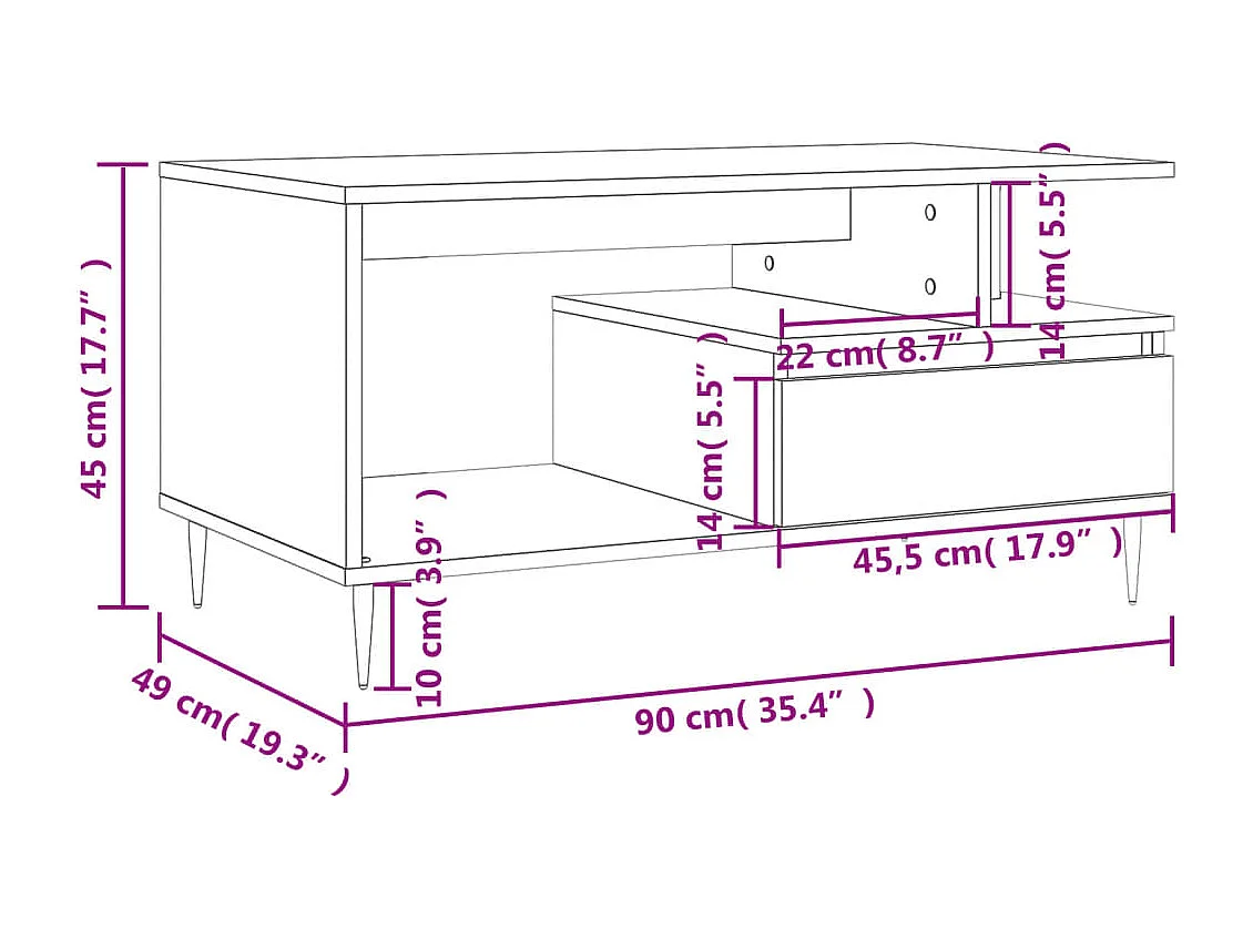 Mesa de centro Gold Roble Sonoma 90x49x45 cm Madera contrachapada