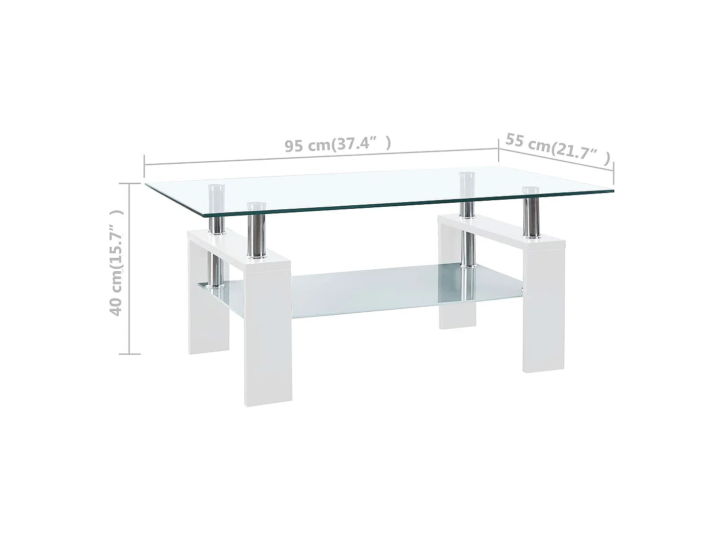 Gold Salontafel Wit en transparant 95x55x40 cm Gehard glas
