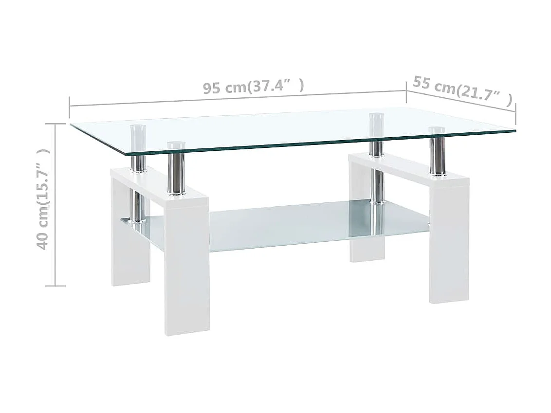 Gold Salontafel Wit en transparant 95x55x40 cm Gehard glas