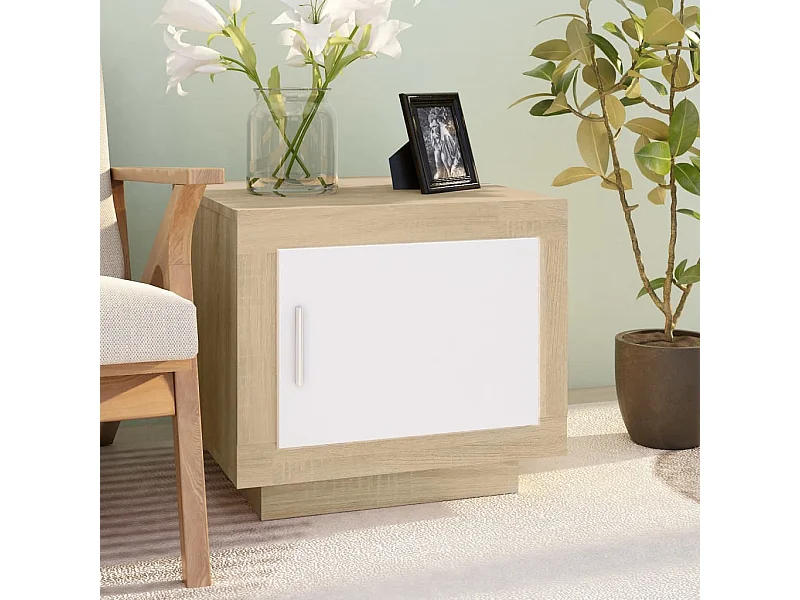 Mesa de centro dourada Branco e carvalho sonoma 51x50x45 cm Madeira trabalhada