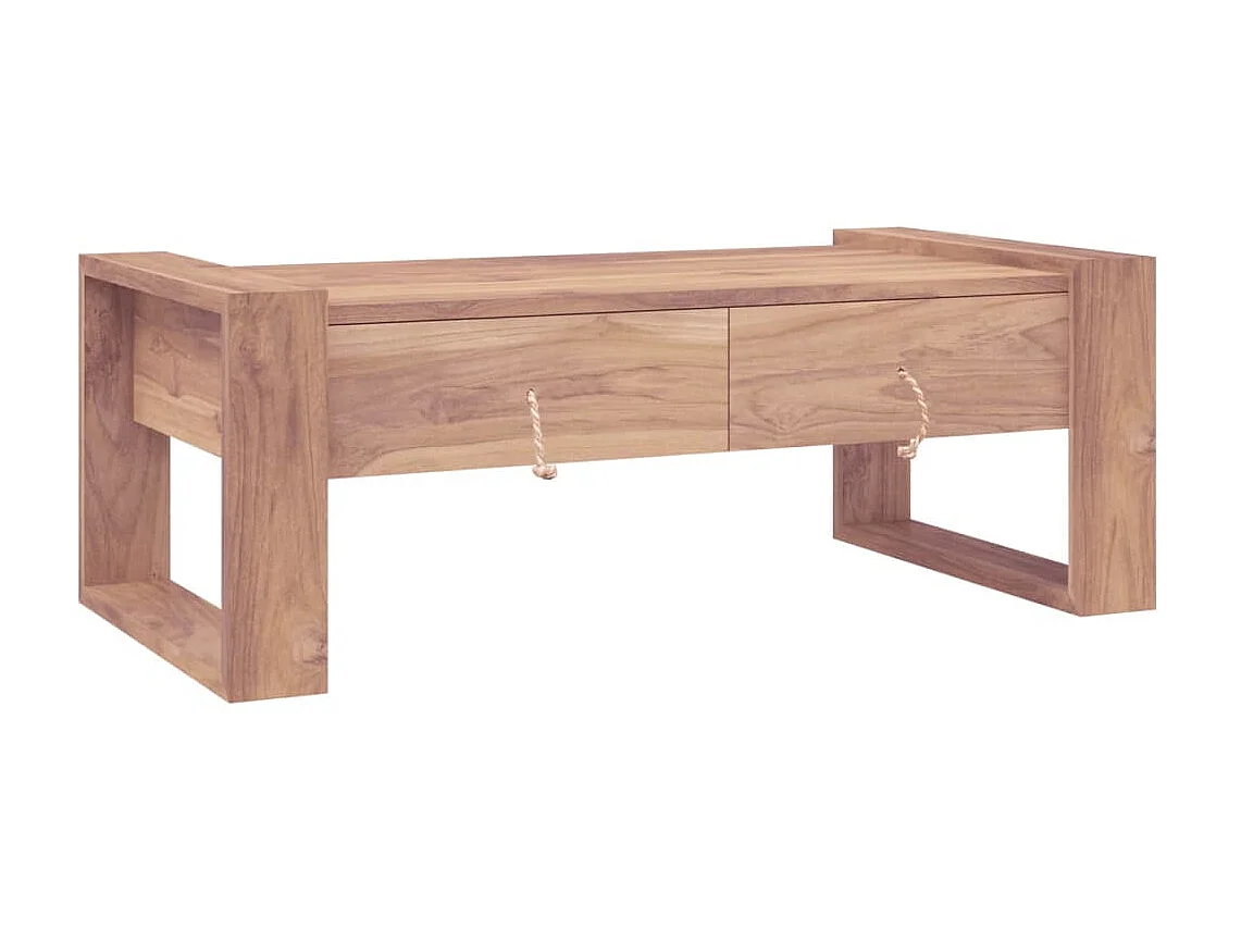 Goldfarbener Couchtisch 110 x 60 x 40 cm Massives Teakholz